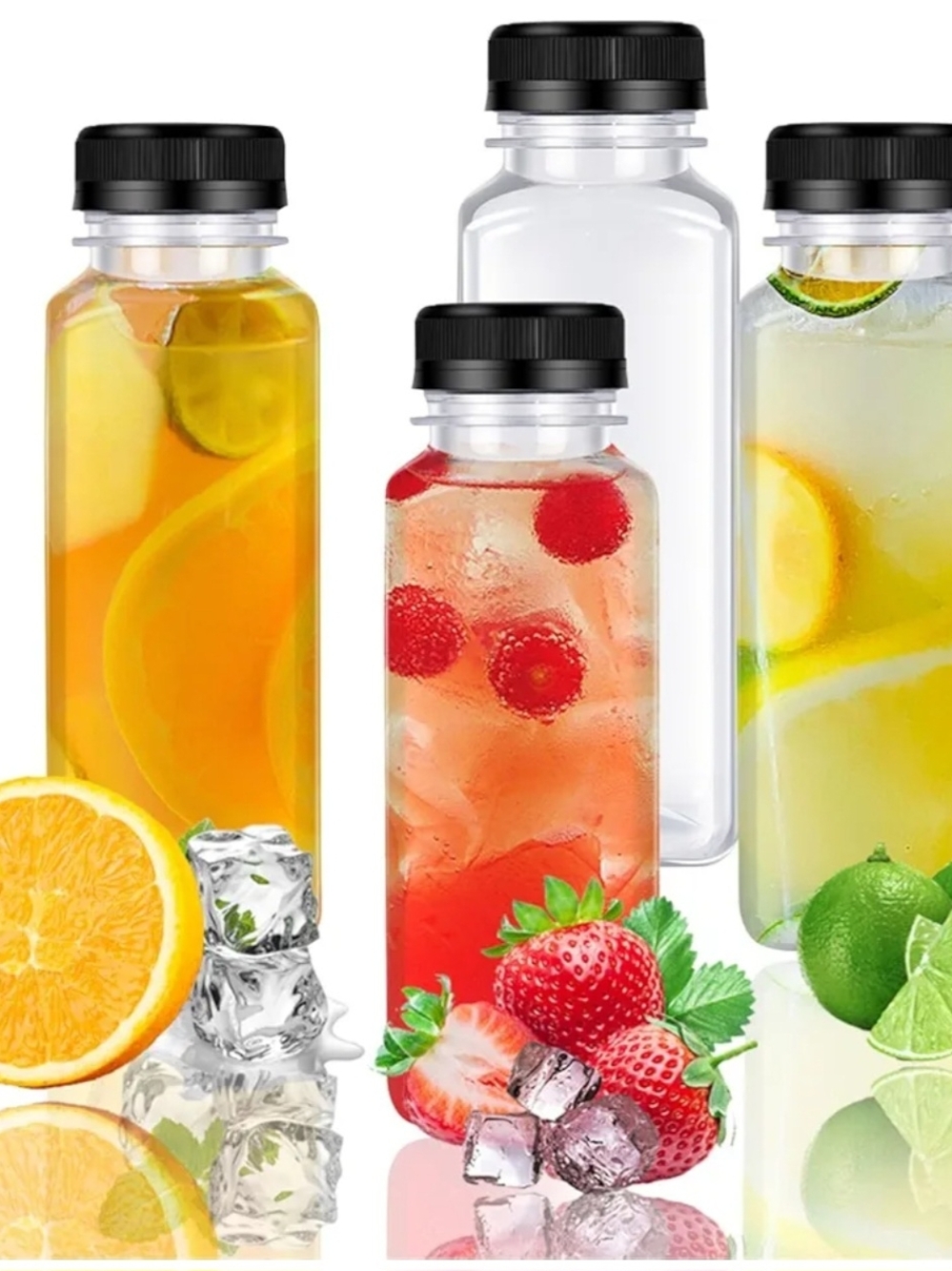 Source Unknown Clear Plastic Beverage Bottles with Black Caps